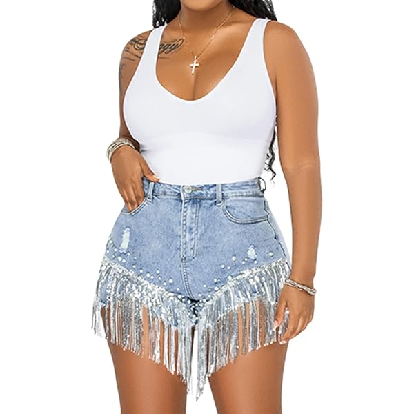 Cyparel Women Summer Denim Shorts High Waisted Ripped
